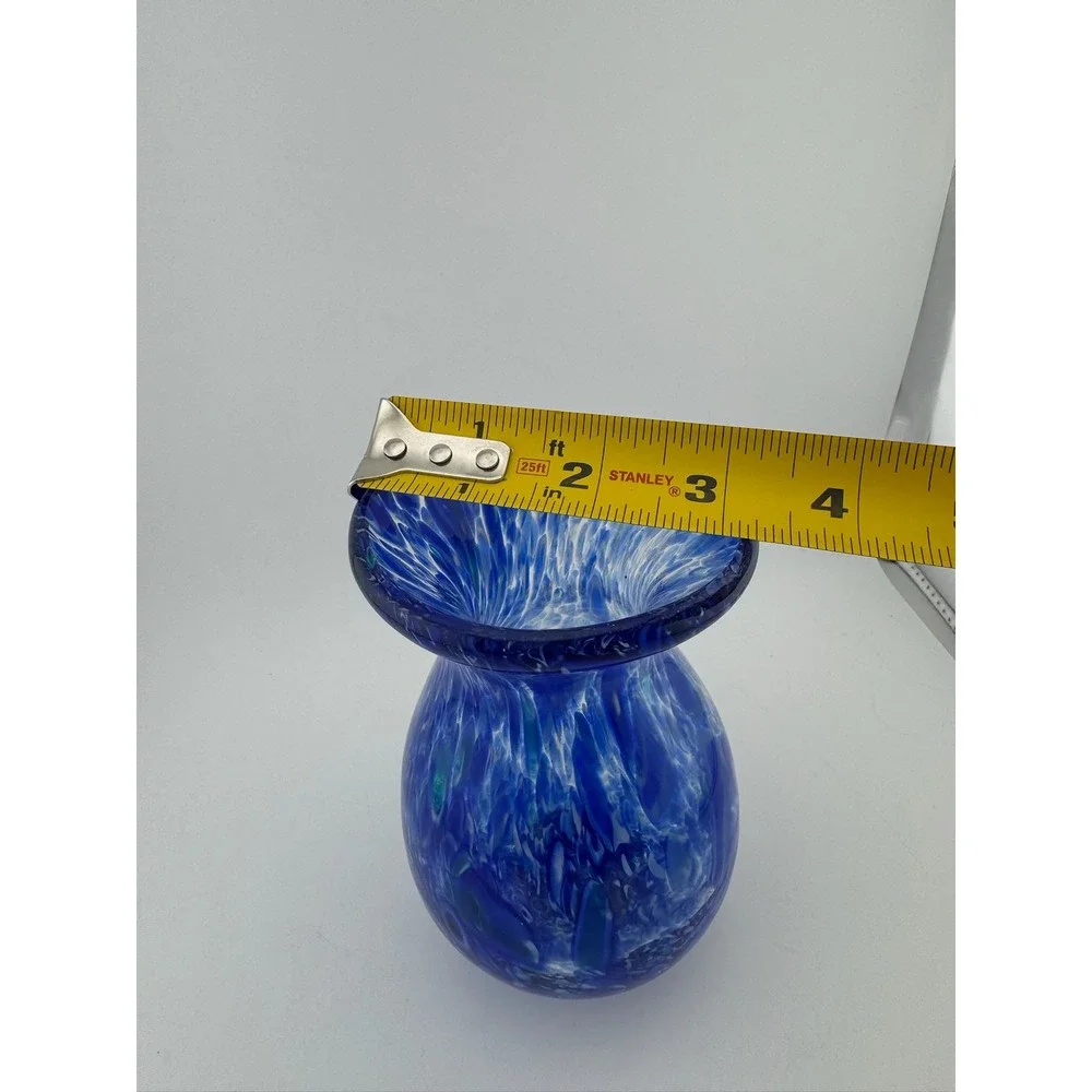 Blue Art Glass Vase Swirl‎ Design Round Home Decor Unique Small Vase